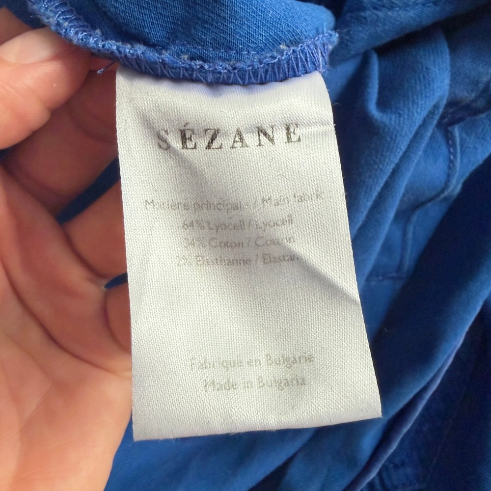 Sezane Brooklyn Jumpsuit Long Sleeve Belted Utility Blue Women's 10 Good Patina - Picture 3 of 9